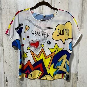 Comic cartoony Graphic Boxy Crop Top Lightweight Short Sleeve Cartoon Comic